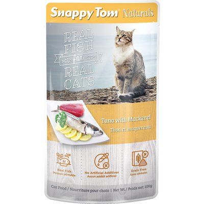 Snappy Tom Snappy Tom Naturals Tuna with Mackerel Cat Food Pouches, 3.5-oz, case of 12