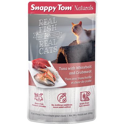 Snappy Tom Snappy Tom Naturals Tuna with Whitebait & Crabmeat Cat Food Pouches, 3.5-oz, case of 12