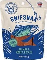 SnifSnax Salmon & Sweet Potato Chewy Fillets Grain-Free Dog Treats, 4-oz bag