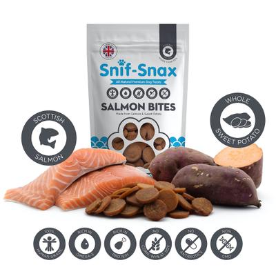 Show full view: Snif-Snax Smoked Salmon & Sweet Potato Bites Grain-Free Dog Treats, 4-oz bag slide 4 of 6