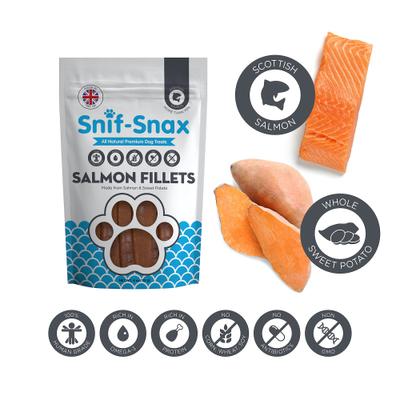 Show full view: Snif-Snax Smoked Salmon & Sweet Potato Fillet Strips Grain-Free Dog Treats, 4-oz bag slide 4 of 6