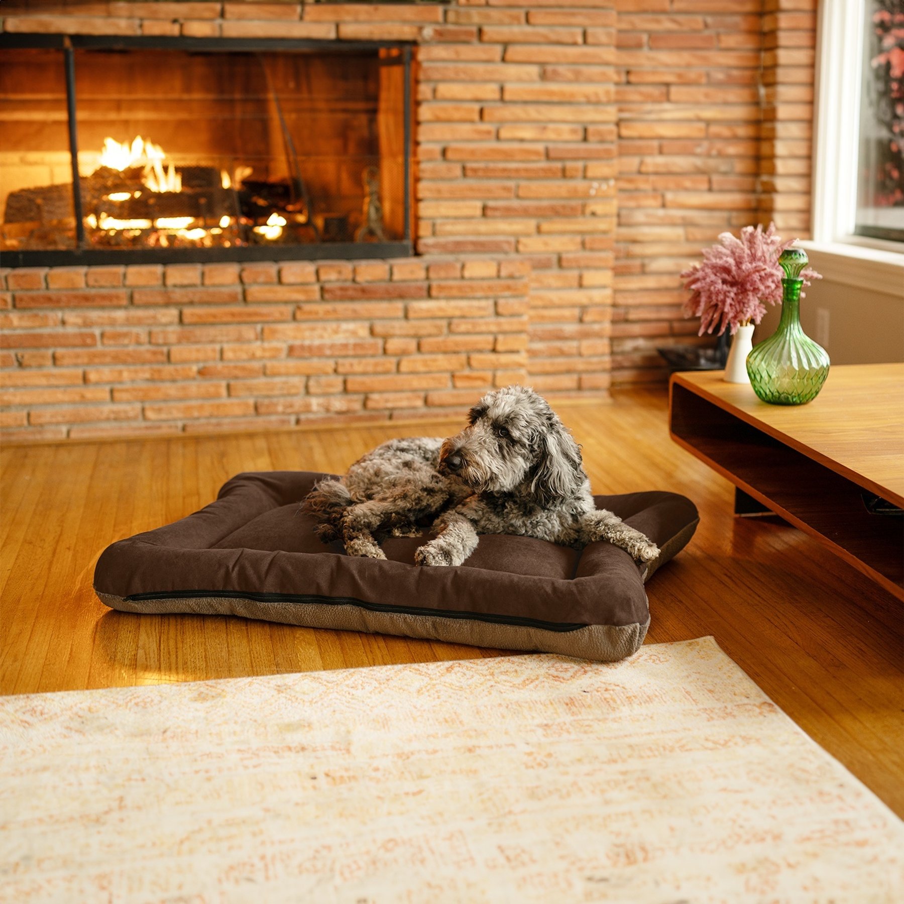 Snoozer Pet Products All Day with Cloud 9 Reversible Microsuede Dog & Cat Bed, Hot Fudge & Ash, Small