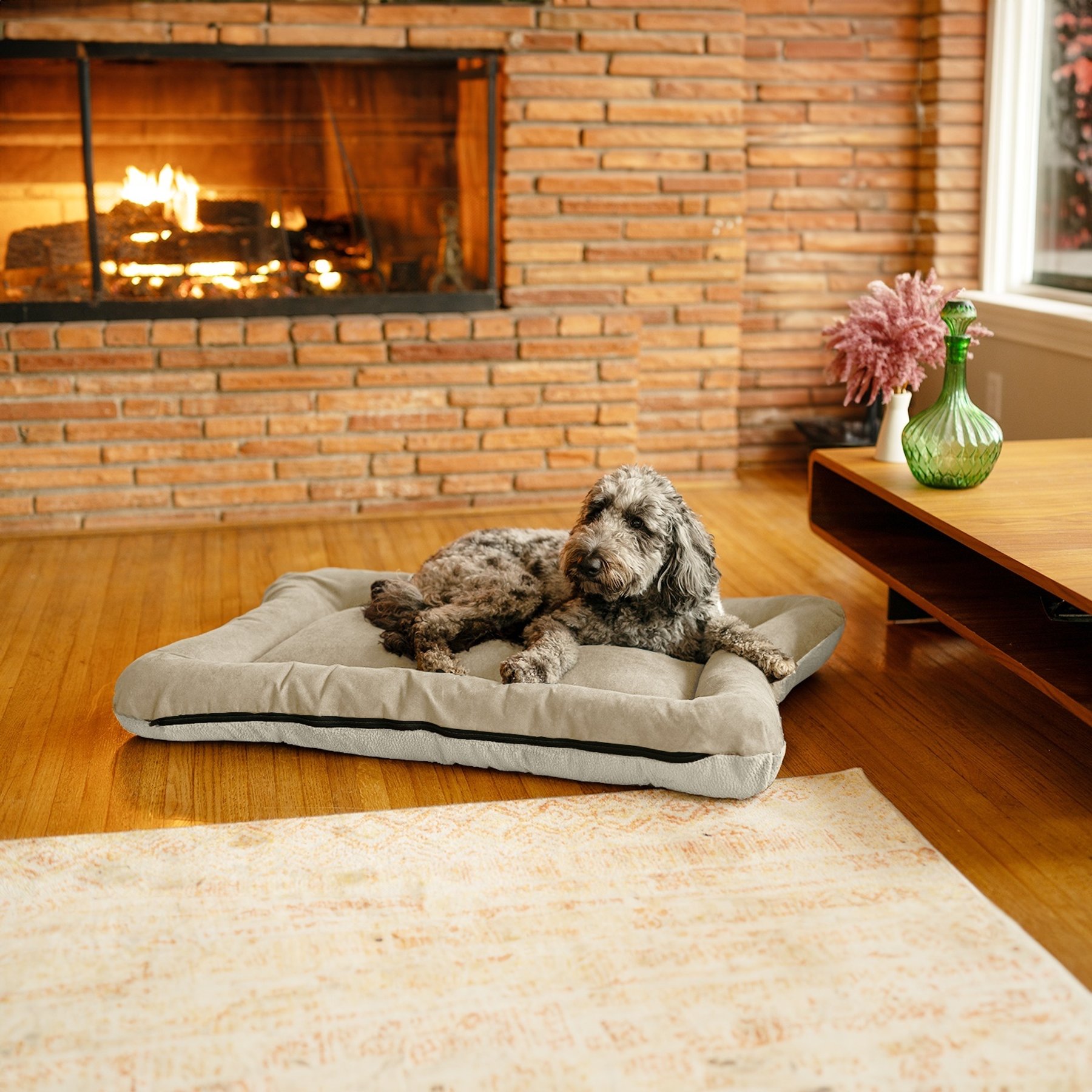 Snoozer Pet Products All Day with Cloud 9 Reversible Microsuede Dog & Cat Bed, Buckskin & Ivory, Small