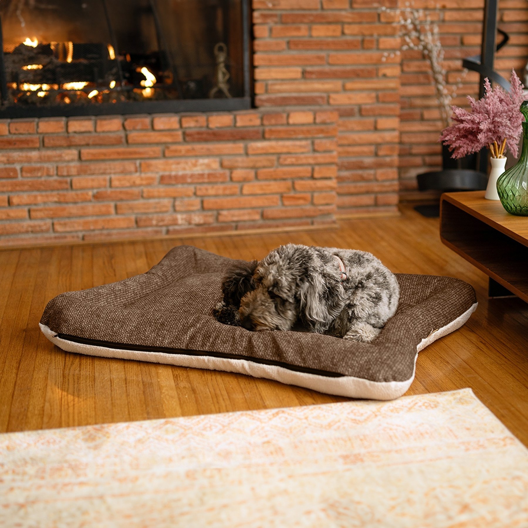 Snoozer Pet Products All Day with Cloud 9 Reversible Premium Microsuede Dog & Cat Bed, Merlin Camel & Ivory, Small