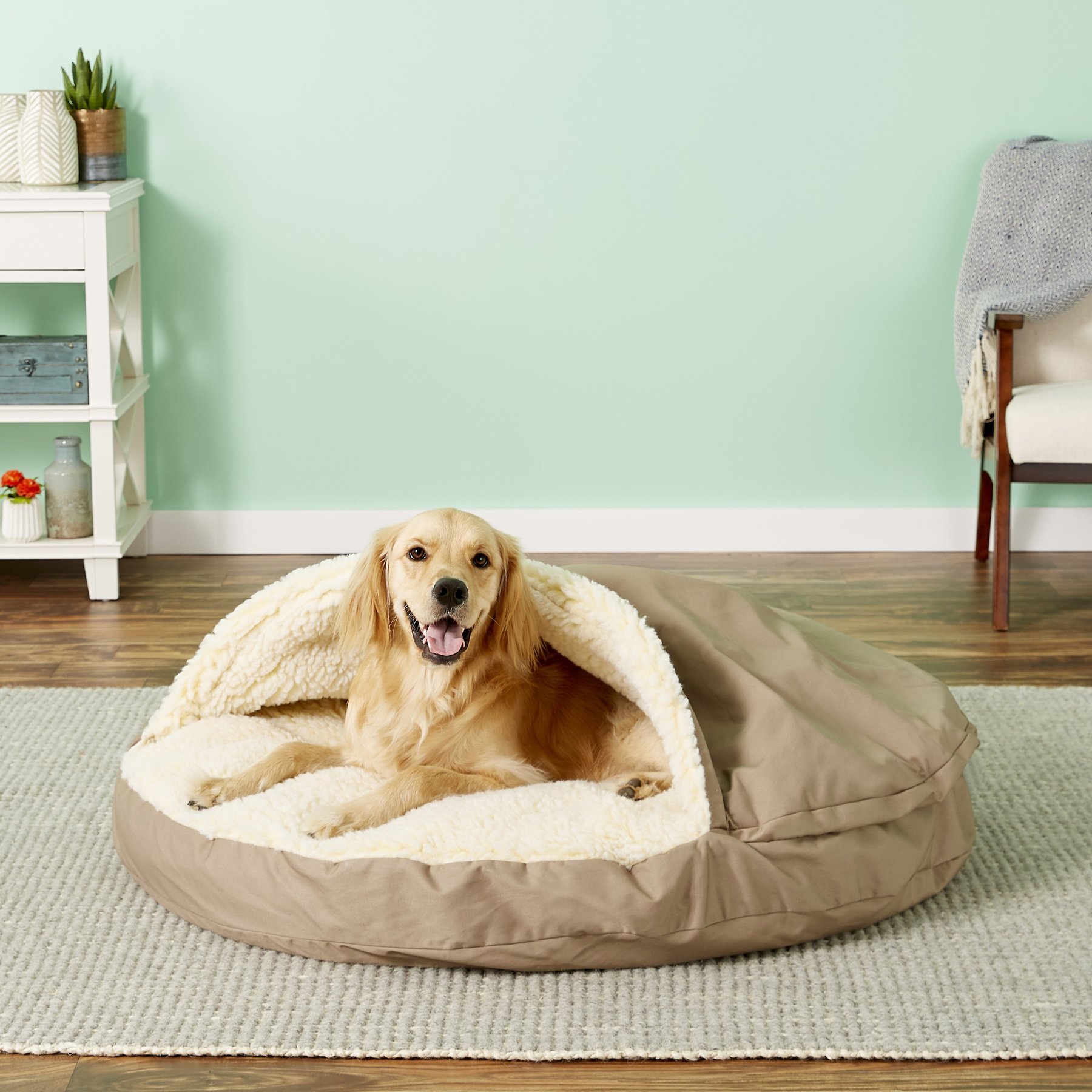 Snoozer Pet Products Cozy Cave Orthopedic Covered Cat & Dog Bed with Removable Cover, Khaki, X-Large