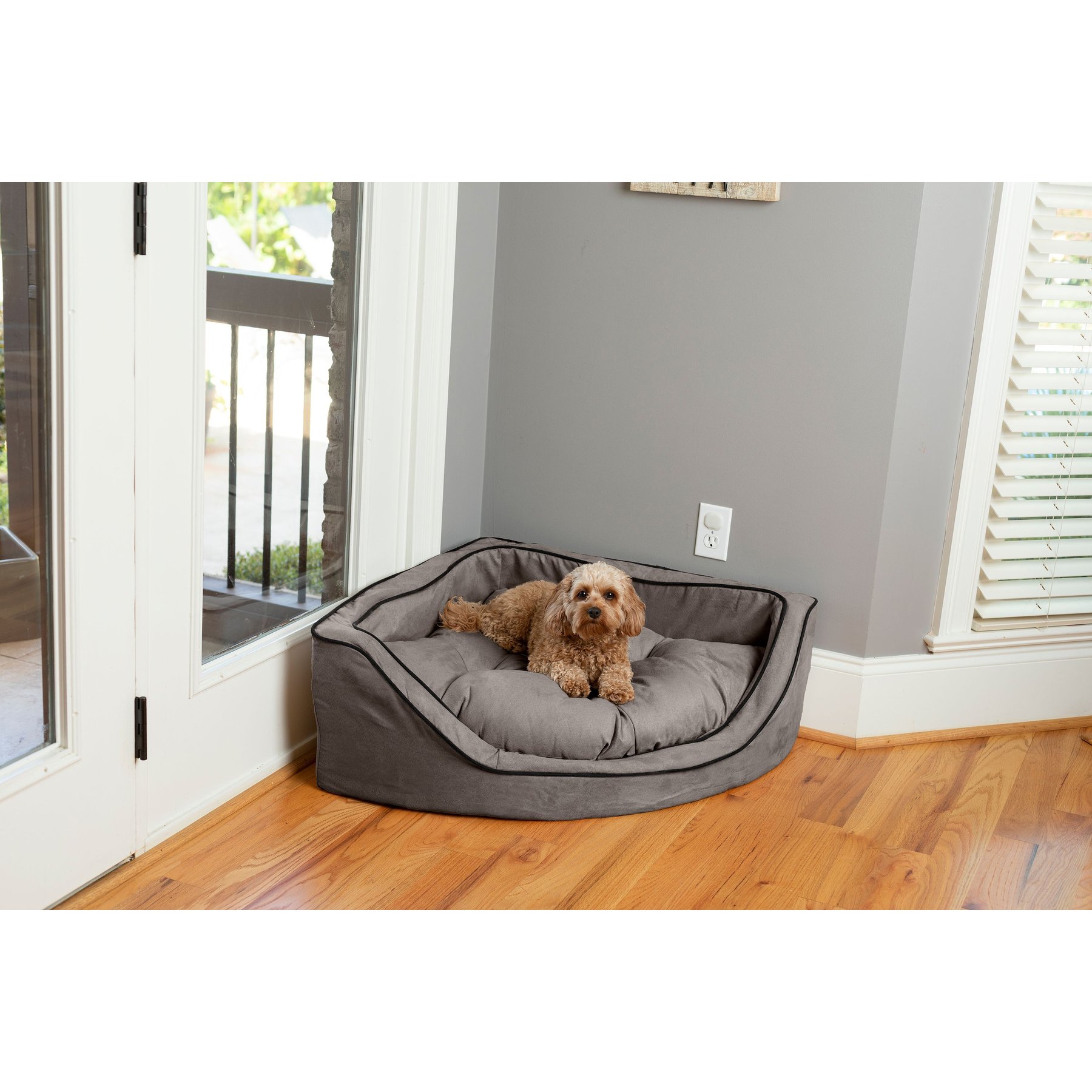 Snoozer Pet Products Luxury Corner Bolster Dog Bed with Removable Cover, Anthracite, Medium