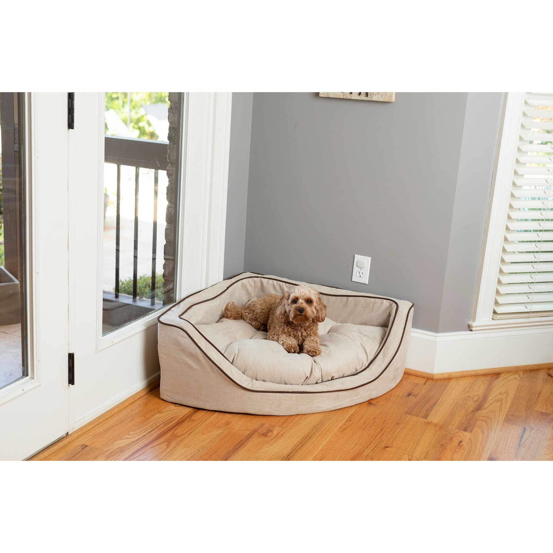 Snoozer Pet Products Luxury Corner Bolster Dog Bed with Removable Cover, Buckskin, Medium