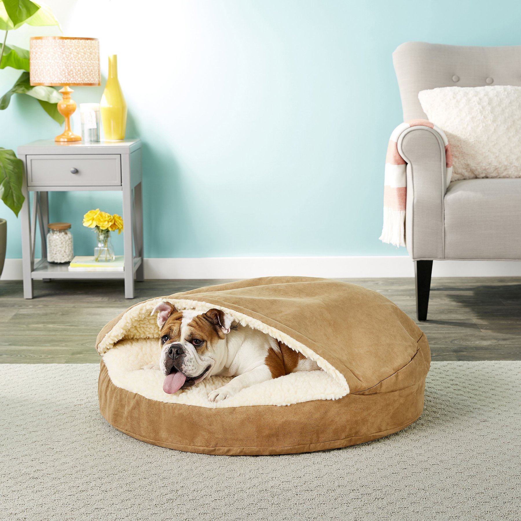 Snoozer Pet Products Luxury Cozy Cave Orthopedic Cat & Dog Bed with Removable Cover, Camel, Large