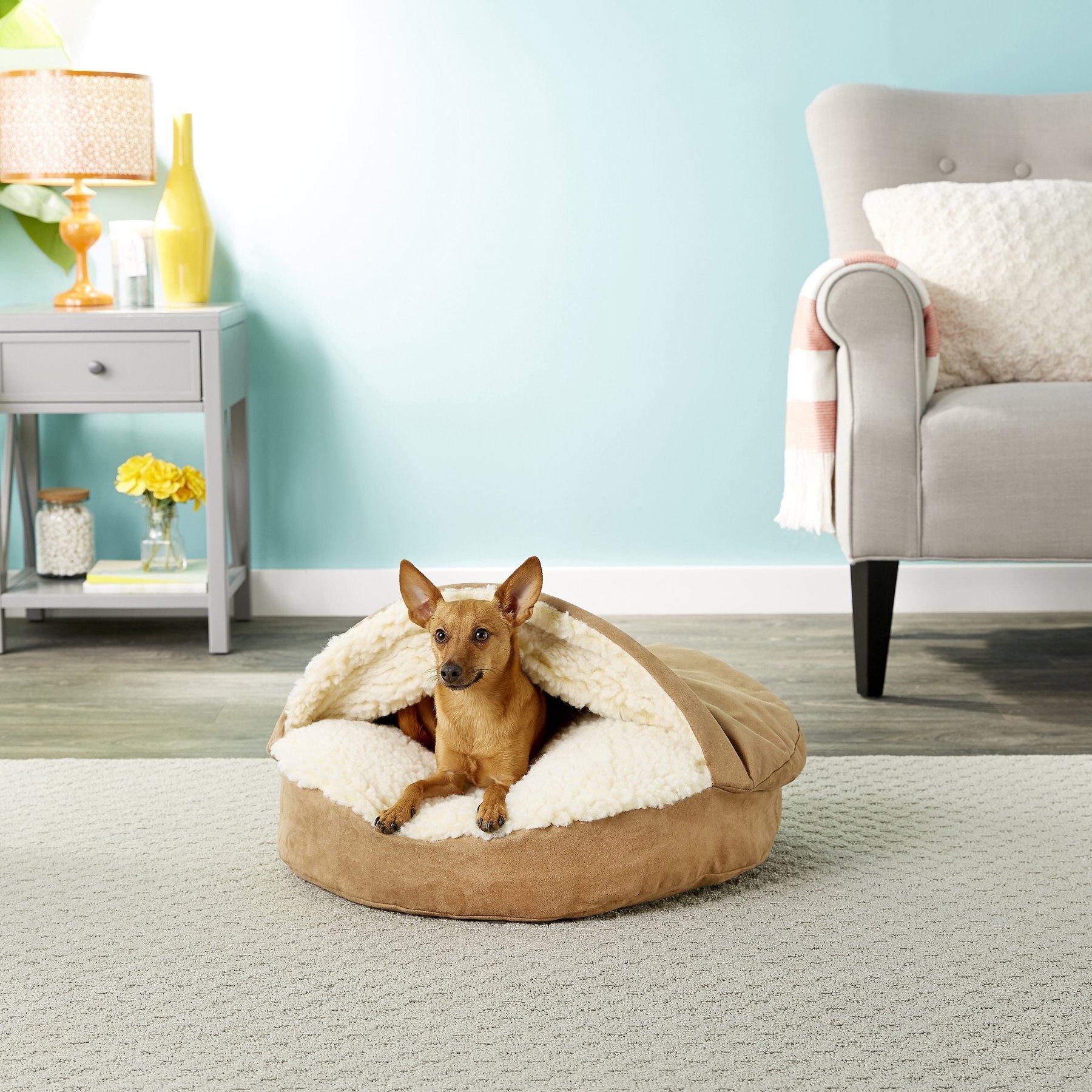 Snoozer Pet Products Luxury Microsuede Cozy Cave Dog & Cat Bed, Camel, Small