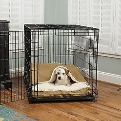 Snoozer Pet Products Luxury Microsuede Crate Cozy Cave Covered Dog Bed with Removable Cover, Camel, Medium