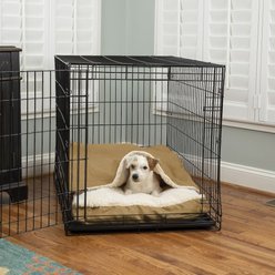 Snoozer Pet Products Luxury Microsuede Crate Cozy Cave Covered Dog Bed with Removable Cover, Camel, Small