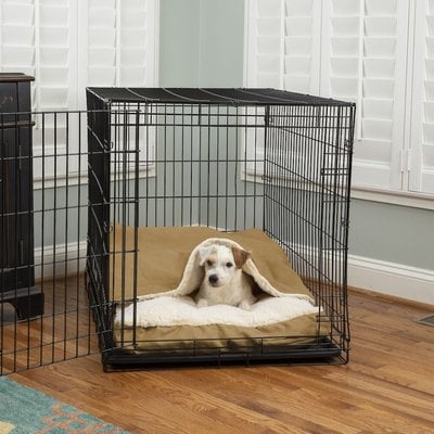 Snoozer Pet Products Snoozer Pet Products Luxury Microsuede Crate Cozy Cave Covered Dog Bed with Removable Cover, Camel, X-Large
