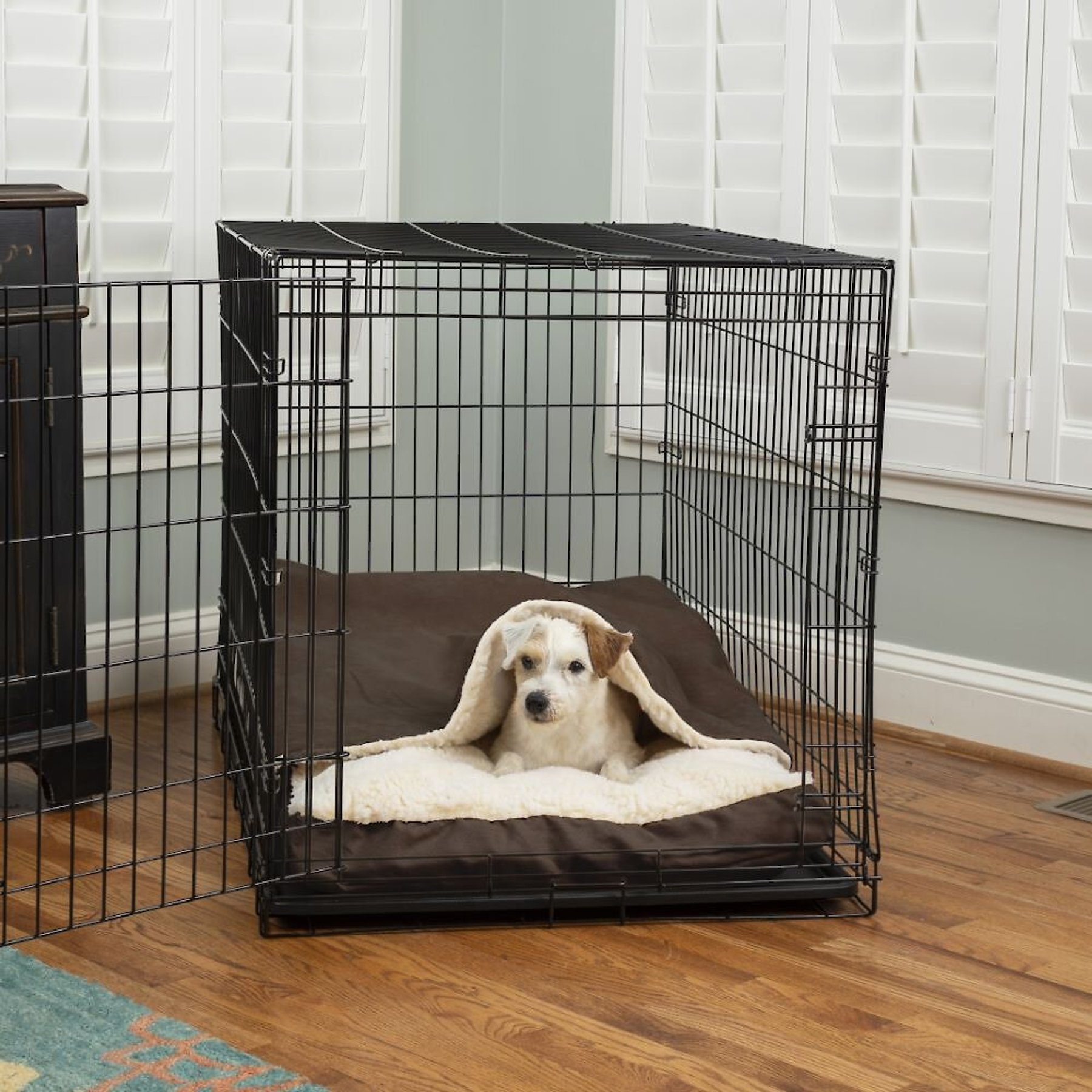 Snoozer Pet Products Luxury Microsuede Crate Cozy Cave Covered Dog Bed with Removable Cover, Hot Fudge, Medium