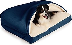 Snoozer Pet Products Luxury Microsuede Rectangle Cozy Cave Covered Dog Bed with Removable Cover, Blue, Medium
