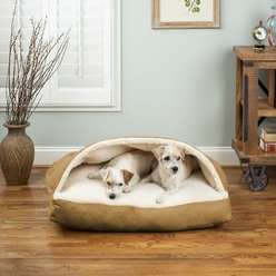 Snoozer Pet Products Luxury Microsuede Rectangle Cozy Cave Covered Dog Bed with Removable Cover, Camel, Large