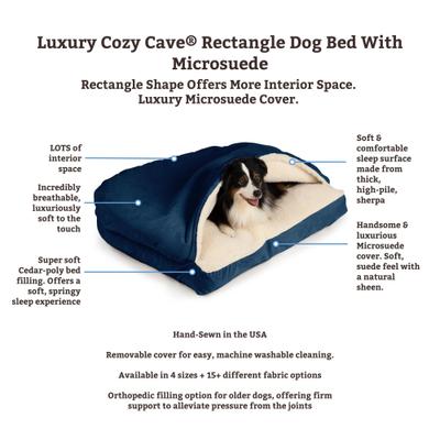 Show full view: Snoozer Pet Products Luxury Microsuede Rectangle Cozy Cave Covered Dog Bed with Removable Cover, Hot Fudge, Large slide 2 of 3