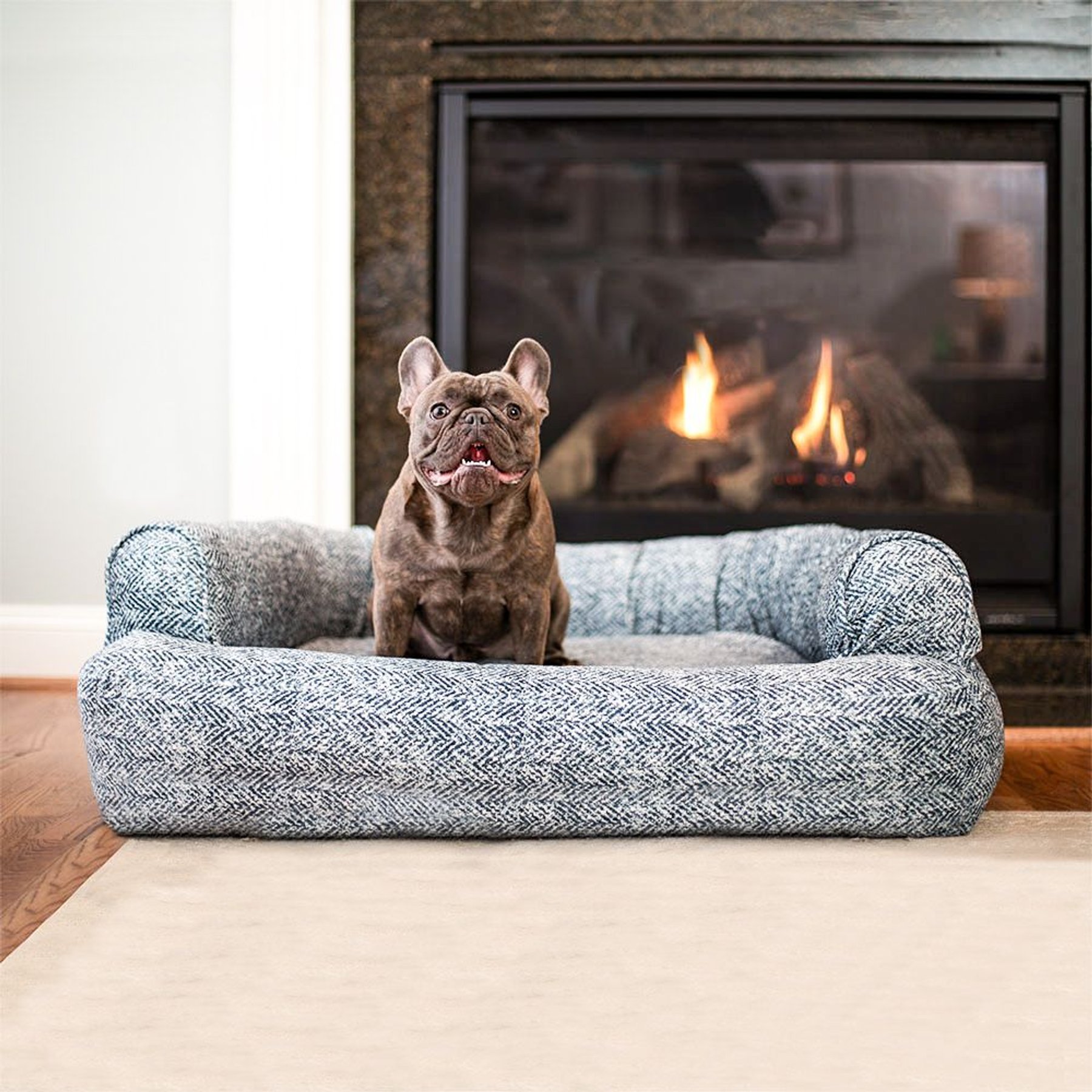 Snoozer Pet Products Luxury Orthopedic Bolster Dog Bed with Removable Cover, Palmer Indigo, Small