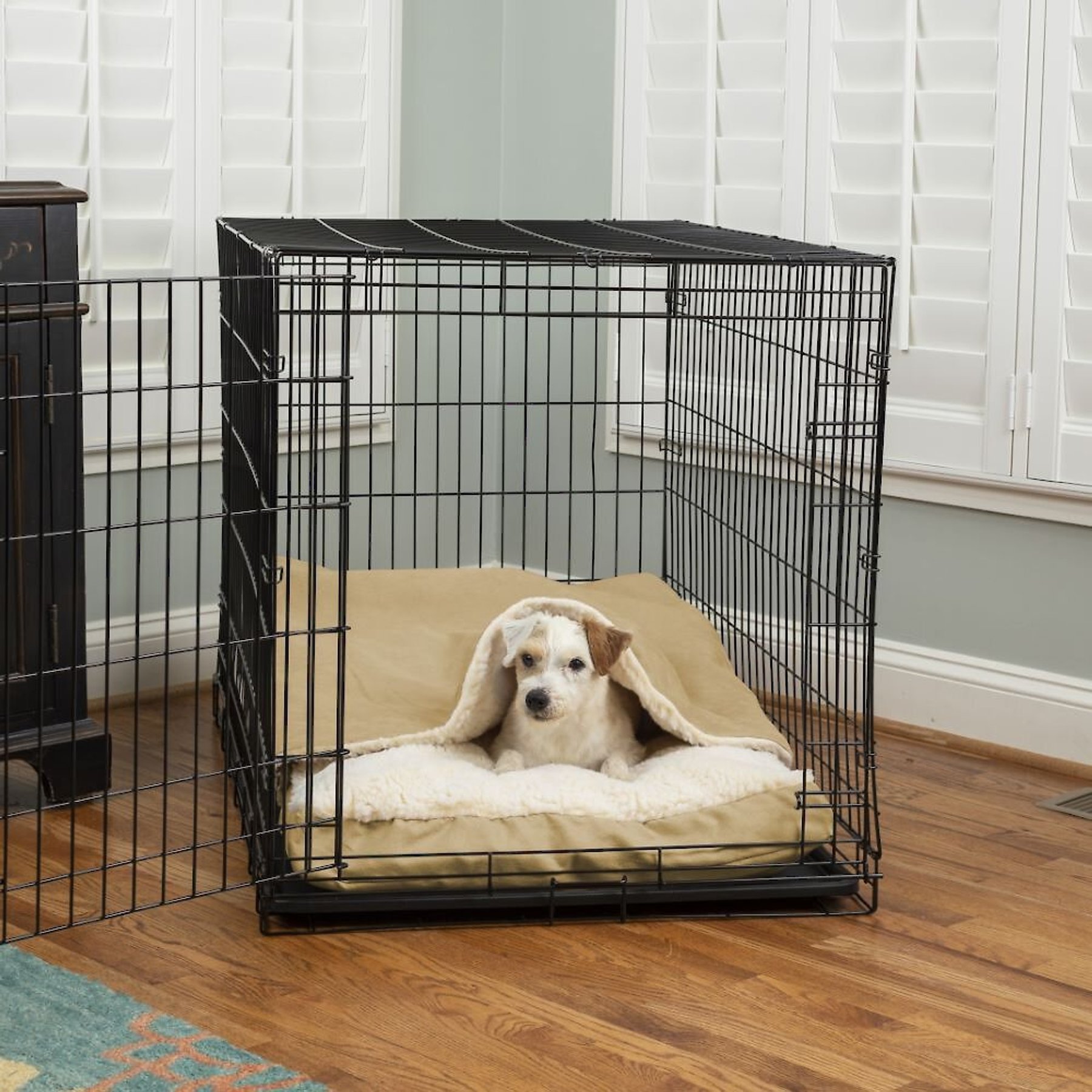 Snoozer Pet Products Poly Cotton Crate Cozy Cave Covered Dog Bed with Removable Cover, Khaki, Medium