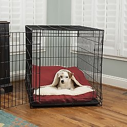 Snoozer Pet Products Poly Cotton Crate Cozy Cave Covered Dog Bed with Removable Cover, Red, Small