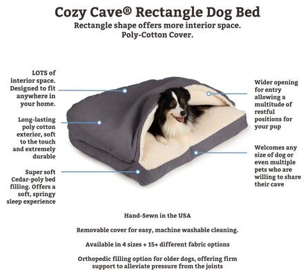 Show full view: Snoozer Pet Products Poly Cotton Rectangle Cozy Cave Covered Dog Bed with Removable Cover, Gray, Small slide 3 of 6