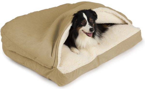 Show full view: Snoozer Pet Products Poly Cotton Rectangle Cozy Cave Covered Dog Bed with Removable Cover, Khaki, Medium slide 2 of 6