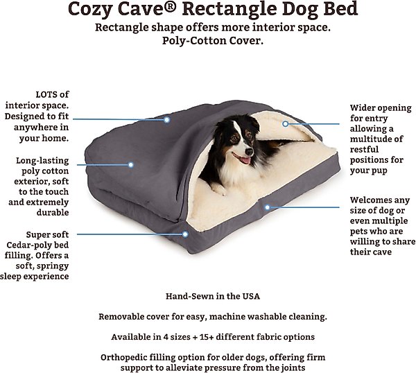 Show full view: Snoozer Pet Products Poly Cotton Rectangle Cozy Cave Covered Dog Bed with Removable Cover, Khaki, Medium slide 3 of 6
