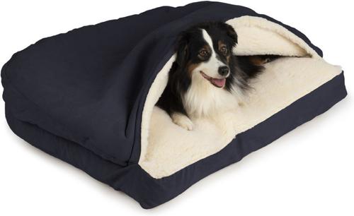 Show full view: Snoozer Pet Products Poly Cotton Rectangle Cozy Cave Covered Dog Bed with Removable Cover, Navy, Medium slide 2 of 6