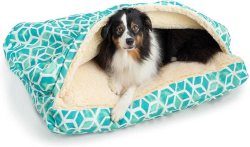 Show full view: Snoozer Pet Products Rectangle Indoor & Outdoor Cozy Cave Dog & Cat Bed, Blue white, Large slide 1 of 4