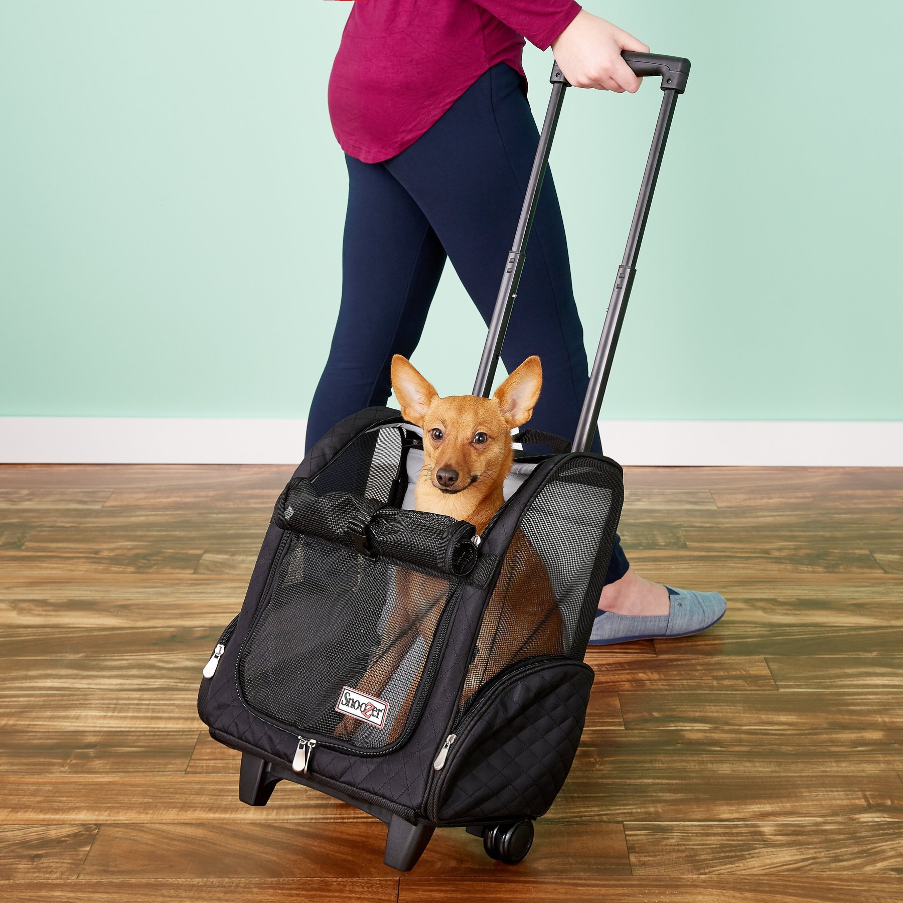 Snoozer Pet Products Roll Around 4-in-1 Travel Dog & Cat Carrier Backpack, Black, Medium