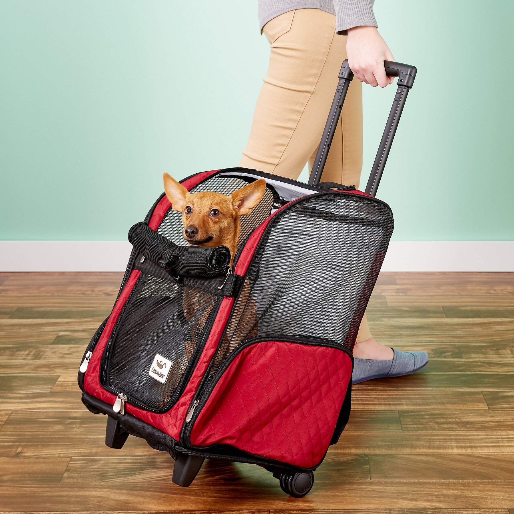 Snoozer Pet Products Roll Around 4-in-1 Travel Dog & Cat Carrier Backpack, Red, Large