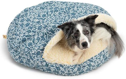 Show full view: Snoozer Pet Products Round Indoor Outdoor Cozy Cave Dog Bed, Blue & White, Large slide 1 of 3