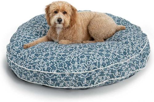 Show full view: Snoozer Pet Products Round Indoor & Outdoor Dog & Cat Bed with Removable Cover, Blue White, Large slide 1 of 5