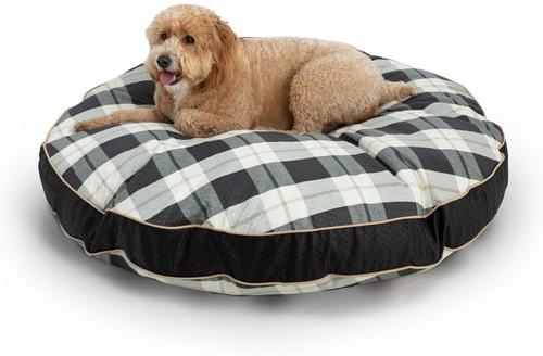 Show full view: Snoozer Pet Products Round Indoor & Outdoor Dog & Cat Bed with Removable Cover, Gray Black Cream, Medium slide 1 of 5