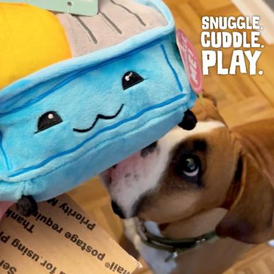 Show full view: Snugarooz Dumpster Fire Squeaky Crinkle Plush Dog Toy, Blue, 6.5-in slide 8 of 8