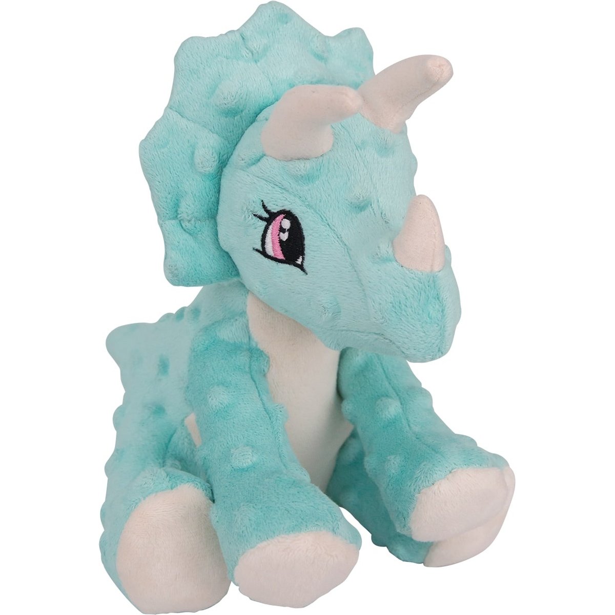Snugarooz Talia the Triceratops Squeaky Crinkle Plush Dog Toy, Blue, 11-in