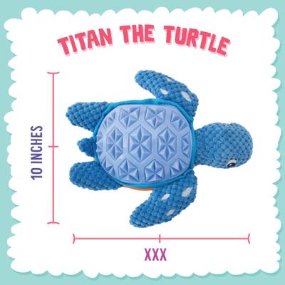 Show full view: Snugarooz Titan the Turtle Squeaky Crinkle Plush Dog Toy, Blue, 10-in slide 4 of 6