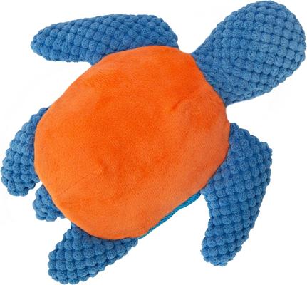 Show full view: Snugarooz Titan the Turtle Squeaky Crinkle Plush Dog Toy, Blue, 10-in slide 3 of 6