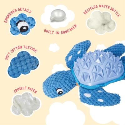 Show full view: Snugarooz Titan the Turtle Squeaky Crinkle Plush Dog Toy, Blue, 10-in slide 5 of 6