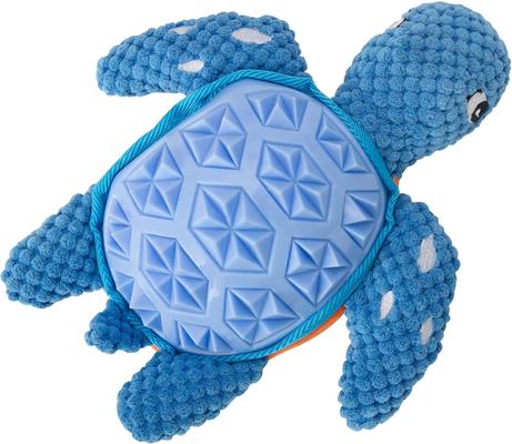 Show full view: Snugarooz Titan the Turtle Squeaky Crinkle Plush Dog Toy, Blue, 10-in slide 2 of 6