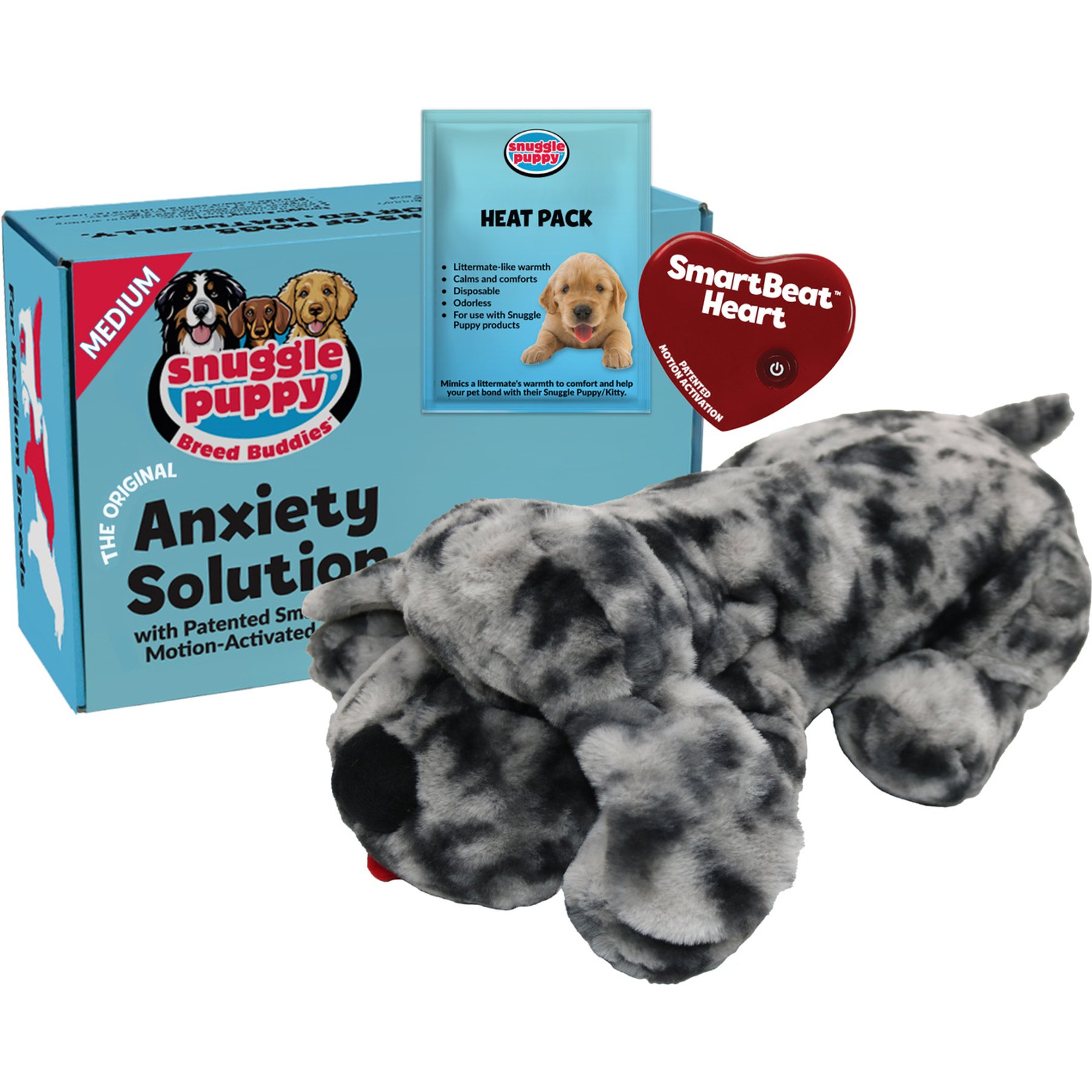 Snuggle Puppy Original Snuggle Puppy Medium Breeds Behavioral Aid Anxiety Relief with Heartbeat, Merle