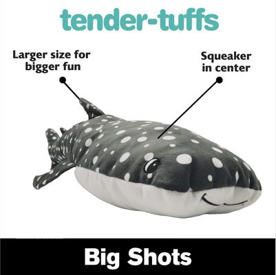 Show full view: Snuggle Puppy Tender-Tuffs Big Shots Bubba Whale Shark Squeaky Dog Plush Toy, Grey, Large slide 2 of 6