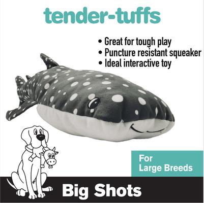 Show full view: Snuggle Puppy Tender-Tuffs Big Shots Bubba Whale Shark Squeaky Dog Plush Toy, Grey, Large slide 3 of 6