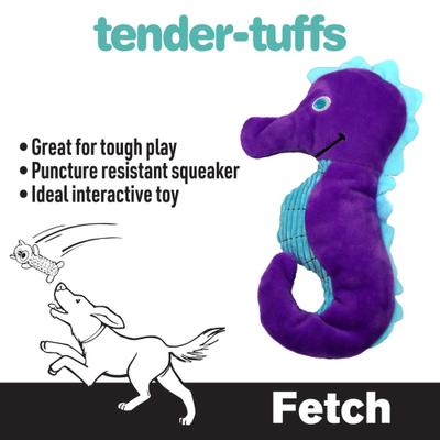 Show full view: Snuggle Puppy Tender Tuffs Seahorse Tough Squeaky Plush Dog Toy, Purple, Medium slide 2 of 6