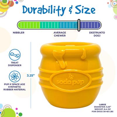 Show full view: SodaPup Honey Pot Tough Dog Treat Dispenser Toy, Yellow, Medium/Large slide 5 of 8