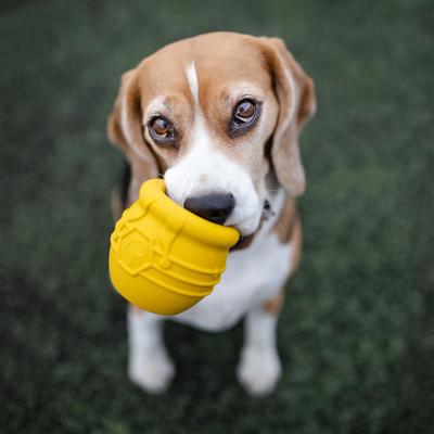 Show full view: SodaPup Honey Pot Tough Dog Treat Dispenser Toy, Yellow, Medium/Large slide 6 of 8