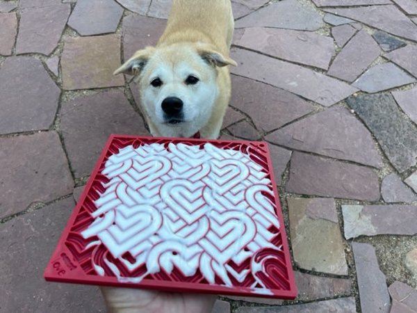 SodaPup Love Hearts E-Mat Dog Lick Mat, Large, Red