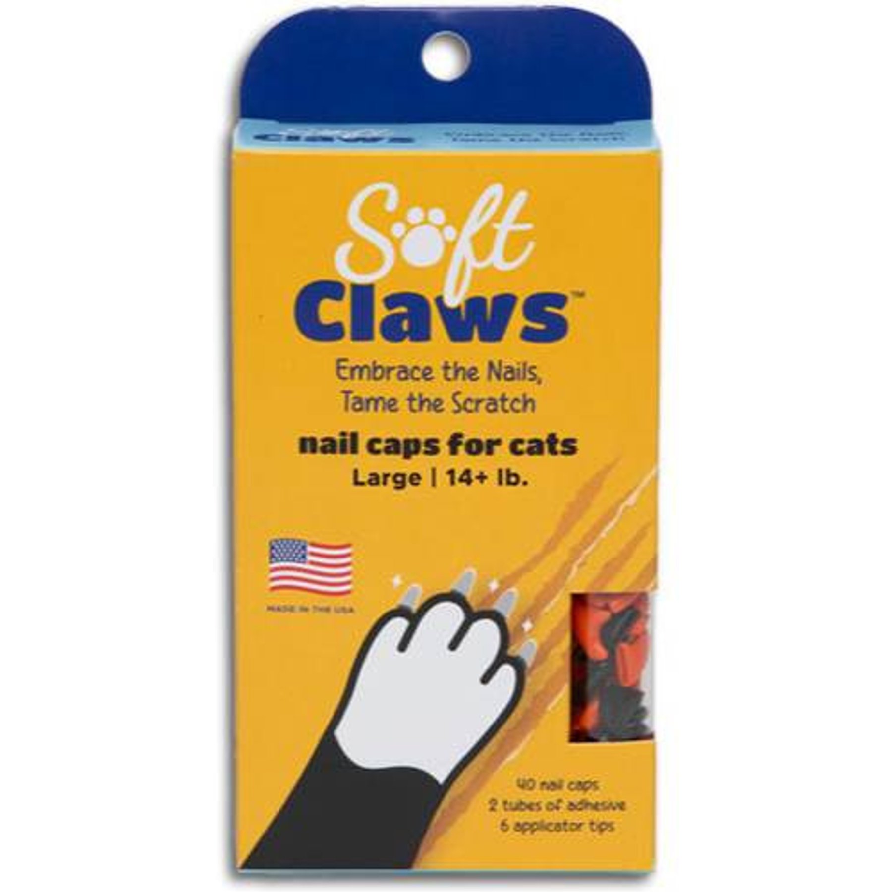 Soft Claws Cat Nail Caps, 40 count, Black/Orange, Large