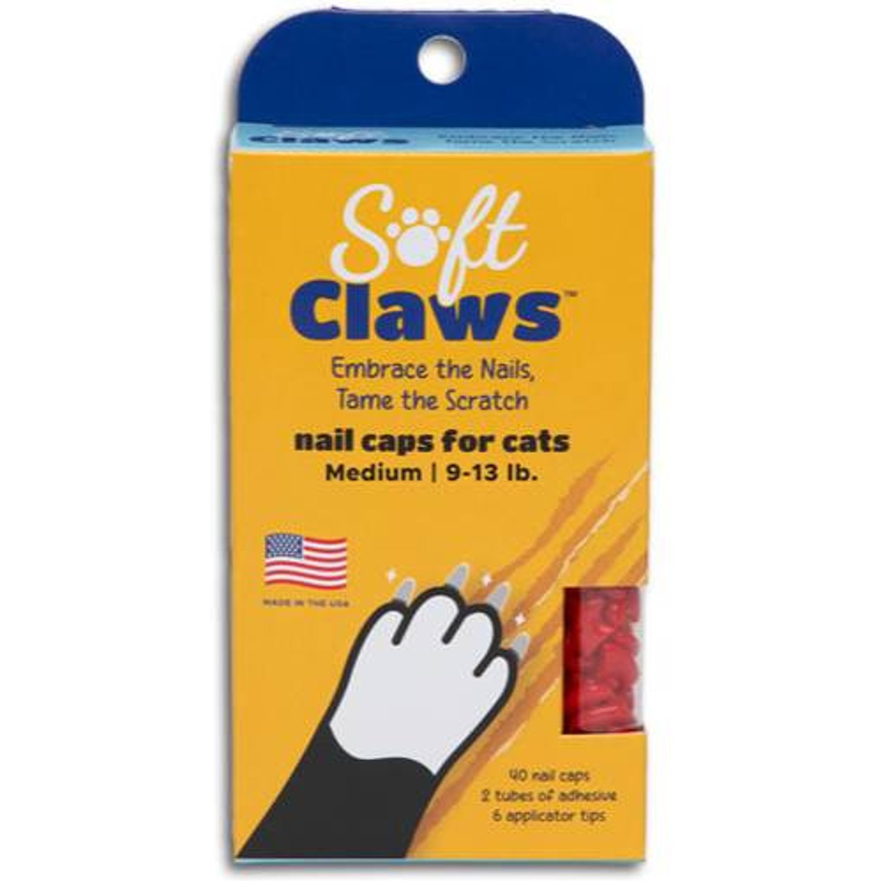 Soft Claws Cat Nail Caps, 40 count, Medium, Red