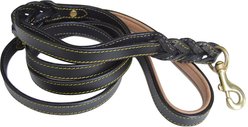 Soft Touch Collars Leather Braided Traffic Handle Dog Leash, Black, 6-ft, 3/4-in