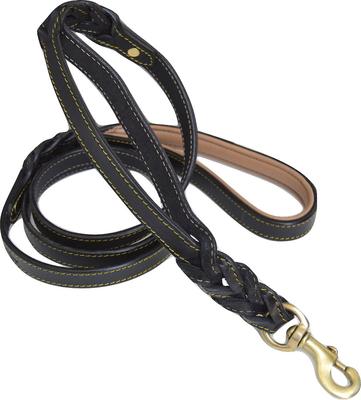Show full view: Soft Touch Collars Leather Braided Traffic Handle Dog Leash, Black, 6-ft, 3/4-in slide 3 of 8